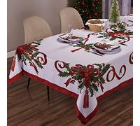 Kadut Christmas Ribbon Tablecloth (70 x 120 Inch) for 8 Foot Rectangle Tables, Heavy Duty Fabric, Stain Proof Xmas Ribbon Table Cloth for Harvest, Holiday, and Fall, & Christmas Dinner.