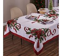 Kadut Festive Party Style Multicolored (Red, Green) Polyester Blend Tablecloth, 126 x 60 inch (Rectangular), Stain Resistant, For 6 Foot Rectangle Tables, Holiday, Parties