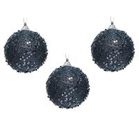 KAE Set of 3 Round Sparkly Glitter/Sequin Christmas Tree Foam Bauble/Decoration - 8cm - Midnight Blue, Green or Black (Midnight Blue)
