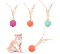 KAEGOUSY 3Pcs Cat Toy Balls with Feather Interactive Feather Toy for Indoor Cats Bouncy Ball with Feather for Cats Indoor and Outdoor Play Interactionion (Pink, Green, Orange)