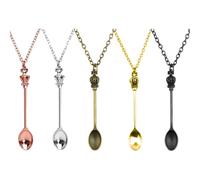 KAEGOUSY 5 Pcs Mini Crown Spoon Keychain Teaspoon Pendant Necklace Key Ring Micro Scoops Tableware Charms Pendant Loop for Spices (5, Gold, Silver, Black, Bronze, Rose Gold, Necklace)