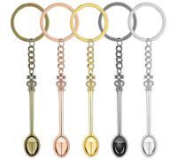 KAEGOUSY 5 Pcs Mini Crown Spoon Keychain Teaspoon Pendant Necklace Key Ring Micro Scoops Tableware Charms Pendant Loop for Spices
