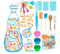 KAEGREEL Kids Baking Chef Set with Dinosaur Apron, 26pcs Kitchen Toys Kid Cooking Set with Chef Hat Spoons Whisk, Chef Dress Up Role Play Gifts for Boys Girls 3 4 5 6 7 Years Old, Blue