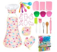 KAEGREEL Kids Baking Chef Set with Elephant Apron, 26pcs Kitchen Toys Kid Cooking Set with Chef Hat Spoons Whisk, Chef Dress Up Role Play Gifts for Boys Girls 3 4 5 6 7 Years Old