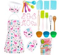 KAEGREEL Kids Baking Chef Set with Flamingo Apron, 26pcs Kitchen Toys Kid Cooking Set with Chef Hat Spoons Whisk, Chef Dress Up Role Play Gifts for Boys Girls 3 4 5 6 7 Years Old