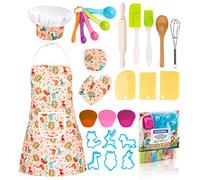 KAEGREEL Kids Baking Chef Set with Unicorn Apron, 26pcs Kitchen Toys Kid Cooking Set with Chef Hat Spoons Whisk, Chef Dress Up Role Play Gifts for Boys Girls 3 4 5 6 7 Years Old, Orange