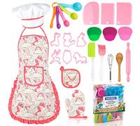 KAEGREEL Kids Baking Chef Set with Unicorn Apron, 26pcs Kitchen Toys Kid Cooking Set with Chef Hat Spoons Whisk, Chef Dress Up Role Play Gifts for Boys Girls 3 4 5 6 7 Years Old, Pink