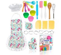 KAEGREEL Kids Baking Chef Set with Unicorn Apron, 26pcs Kitchen Toys Kid Cooking Set with Chef Hat Spoons Whisk, Chef Dress Up Role Play Gifts for Boys Girls 3 4 5 6 7 Years Old, Blue