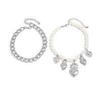 Kaeltsyn 2PCS Alloy Chain Anklet Set with Resin Pearls Heart Design Stylish Pearls Foot for Women Fashion Jewelry Accessories Unisex Decorative Leg