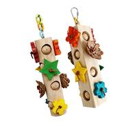 Kaeltsyn 2Pieces Wooden Block Perch Chew Stick Toy for African Greys to Satisfy Natural Chewing Foraging Instincts Enrichment Natural Wood Bird Toy