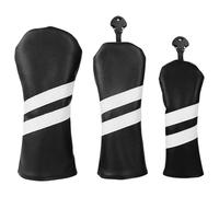 Kaeltsyn 3Pcs Stripe Pattern Driver Headcover PU Leather Golfs Club Head Cover Club Headcover for and Wood Hybrids Head Cover