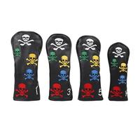 Kaeltsyn 4Pcs PU Leather Golfs Club Head Cover Skull Pattern Wood Headcover Driver Hybrids Driver Hybrids