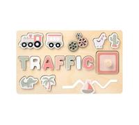 Kaeltsyn Activity Puzzle Panel with Gears Slider, Transportation money | Removable Puzzle Pieces and Knob Activity, Color and Shape Matching Through Aligning and Placing, for Family Fun