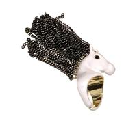 Kaeltsyn Adjustable Zebras Head Fringe Rings Alloy Statement Jewelry for Her Zebras Head Tassels Adjustable Fashion Bold Statement