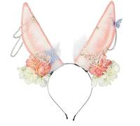 Kaeltsyn Adorable Floral Embroidered Animal Ears Headpiece Lightweight Comfortable Headband Props for Cosplay Photography Animal Ears Headband
