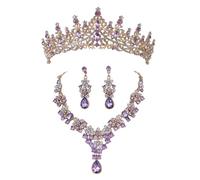 Kaeltsyn Alloy Crystal Drops Jewelry Set with Detachable Packaging Wedding Pendant Earrings for Wedding and Photoshoots Bridal Set Photoshoot Accessories