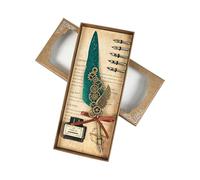 Kaeltsyn Antique Dip Pen Retro Engraved Feathered Set with 5 Interchangeable Tip and Inkwell for Collector Beginner Mechanical Fashion