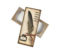 Kaeltsyn Antique Dip Pen Retro Engraved Feathered Set with 5 Interchangeable Tip and Inkwell for Collector Beginner Mechanical Fashion