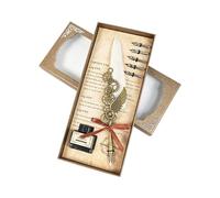 Kaeltsyn Antique Dip Pen Retro Engraved Feathered Set with 5 Interchangeable Tip and Inkwell for Collector Beginner Mechanical Fashion