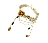 Kaeltsyn Beautiful Art Styles Fringe Necklace with Intricate Beadwork and Lightweight Alloy Construction Clavicle Chain Adjustable Decoration Collar Chain