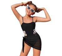Kaeltsyn Bright Geometric Pattern Athletic Training Swimsuit Split Tankini with Skirt for Teens Nonslip Lining Daily Comfort Swim Skirt for Teens