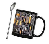 Kaeltsyn Ceramic Mug Toolbox Pattern Nonslip Base for Spill and Party Fun Toolbox Mugs