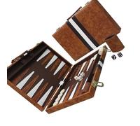 Kaeltsyn Compact Travel Backgammon Game Set Including Leather Like Case and Comfortable Handle on the Go Gaming Educational