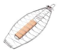 Kaeltsyn Compacts Foldable Steel Cooking Clip Secures Grilling Basket Natural Wood Handle for Campfires and Home Barbecues Folding Grilling Fish Clamp