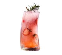 Kaeltsyn Contemporary Curved Design Glass Mug Ribbed Drinkware Clear Drinking Cup Beverage Glassware for Multipurpose Use Coffee Enthusiasts Glass Mug