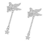 Kaeltsyn Decorative Earbud Charms with Crystal Winged Figure, Silver | Coordinated Pair, Copper Construction with Silver-Tone Look, Dangling Detail for Personalizing Earphone