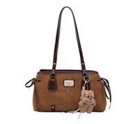 Kaeltsyn Fashionable Retro Shoulder Bag Roomy Interior Work Commute PU Leather Handbag with Bear Pendant Women Accessory Bear Pendant Shoulder Bag