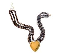 Kaeltsyn Feminine Beaded Necklace with Oversized Love Charm Accent, Stainless Steel Pendant Neck Chain Jewelry Gift Lightweight Pendant Necklace