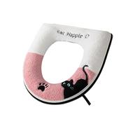 Kaeltsyn Flannel Cat-Themed Toilet Seat Pad Thick Winter Protector Soft Bathroom Mat Quick Setup Family-Friendly Decor Cats Pattern Toilet Seat Protector