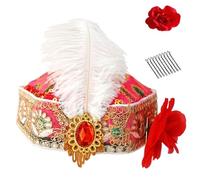 Kaeltsyn Handcrafts Dance Cap with Shimmering Rhinestones and Exotic Feathered for Theatrical Event and Parades Gathering Ethnic Dance Event Hat
