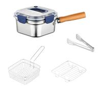 Kaeltsyn Heavy Type Stainlessed Steel Fryers Basket Oil Strainer Set Splash Guard Lid for Frying Easy Maintenances Kitchen Tool Rustless Frying Pan