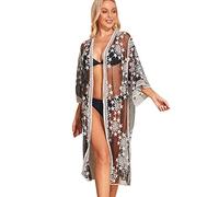 Kaeltsyn Hollow Out Beach-Cover Up for Women Chic-Open Front Kimono Cardigan Star-Pattern Swimsuit Bikinis Women Swimsuit Female Star-beach Open Front Kimono Cardigans