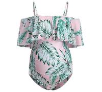 Kaeltsyn Maternity Pieces Swimwear Printed Suspender Swimsuits Pregnancy Bathing Suits Ruffle Swimwear Maternity Bikinis Sets for Women