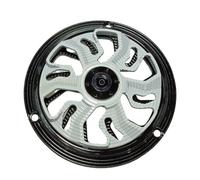 Kaeltsyn Motorcycle Radiator Decorative Cover with Radial, White | Black Circular Border, Curved Openwork Pattern, Focused Visual Accent for Personalized Motorcycle Engine Area