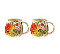 Kaeltsyn of 2 Glass Coffee Mugs, Cups with Handle, Hand-Painted Teacups for Milk, Lattes, Hot or Cold Drink Gift Cups