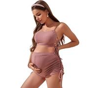Kaeltsyn Pregnancy Swimwear 2 Piece Set with Adjustable Side Ties Perfect for Beach and Pool Breathable Pregnant Swimsuit Pregnant Bathing Suit