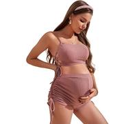 Kaeltsyn Pregnancy Swimwear 2 Piece Set with Adjustable Side Ties Perfect for Beach and Pool Breathable Pregnant Swimsuit Pregnant Bathing Suit