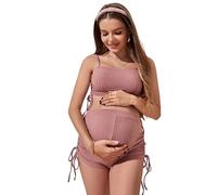 Kaeltsyn Pregnancy Swimwear 2 Piece Set with Adjustable Side Ties Perfect for Beach and Pool Breathable Pregnant Swimsuit Pregnant Bathing Suit