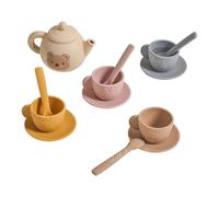 Kaeltsyn Pretend Play Teapot Accessories for Toddler 3+ Includes Silicone Dishes Utensils Educational Toy for Girls Boys Kitchen Cutlery Model Toy