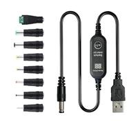 Kaeltsyn Selectable Output Plug USB Converter Cable, With 8 adapters GN | USB-a Input and Direct-Current Output Plug, Inline Digital Display, Selectable Conversion for Low-Voltage Device