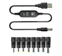 Kaeltsyn Selectable Output Plug USB Converter Cable, With 8 adapters | USB-a Input and Direct-Current Output Plug, Inline Digital Display, Selectable Conversion for Low-Voltage Device