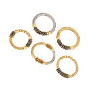 Kaeltsyn Slip-on Set with Layered Metal Disc | Gold-Tone and Silver-Tone Styling, Textured Bands and Layered Discs, Separate for Varied Combinations