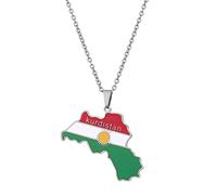 Kaeltsyn Stainless Steel Kurdistan Map Pendant Necklaces for Women, Silver