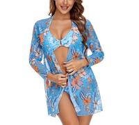 Kaeltsyn Three-pieces Female Printed Soft Bag Knotted Women Bathing Suit Beachwear Multi-Color Popular Split Swimwear Three Piece Swimsuits for High Knitted Swimwear Cover Up Bathing