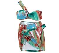 Kaeltsyn Three-pieces Female Tie Dye Soft Bag Knotted Women Bathing Suit Beachwear Fashionable Split Swimwear Set Three Piece Swimsuits for High Knitted Swimwear with Cover Up Suits