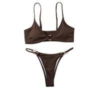 Kaeltsyn Two Pieces Split Swimsuit for Women Girl High Cut Bikinis Color Swimwear Lady Ribbed Square Bathing Suit Female Square Swimsuit Women High Cut Bikinis Set Two Pieces Bathing Suit